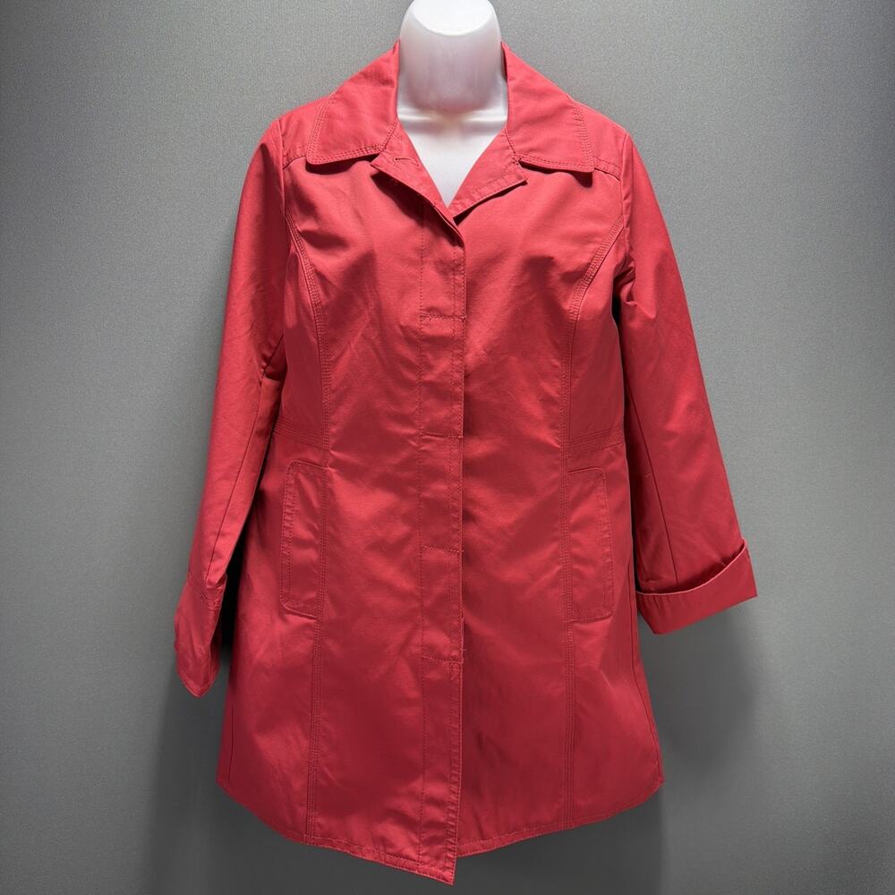 Eddie Bauer S Coral Pink Cotton Nylon Button Trench Midi Rain Coat Jacket